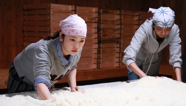 woman working with sake production