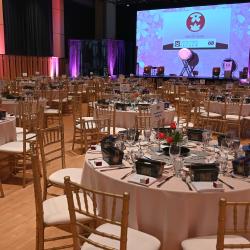 Round tables done up for Sakura Gala in KH