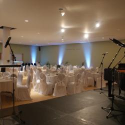 Shokokai Court banquet hall with cocktail and stage setup